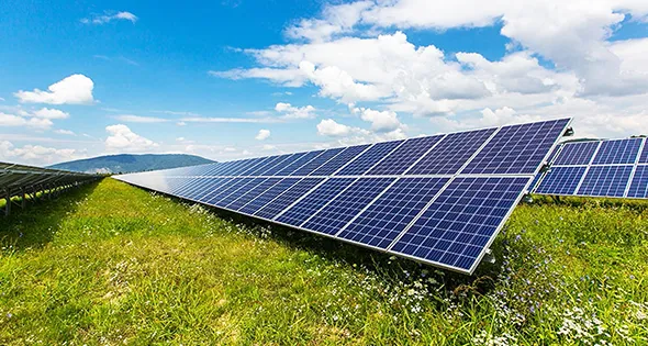 Close-up of solar panels absorbing sunlight for energy in Portland, ME