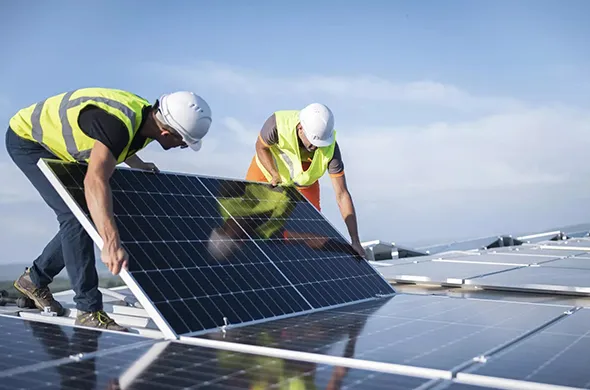Rooftop solar panels providing clean electricity in Portland, ME